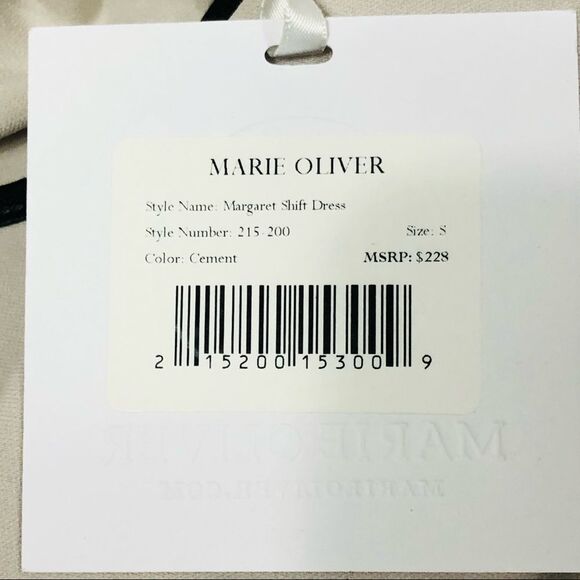 Marie Oliver Margaret Shift Dress Faux Leather Trim Long Sleeves Cement S - Picture 9 of 10